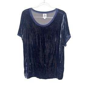 IVY JANE Size L Blue Crushed Velvet Tunic Top Short Sleeves Comfy Super Soft